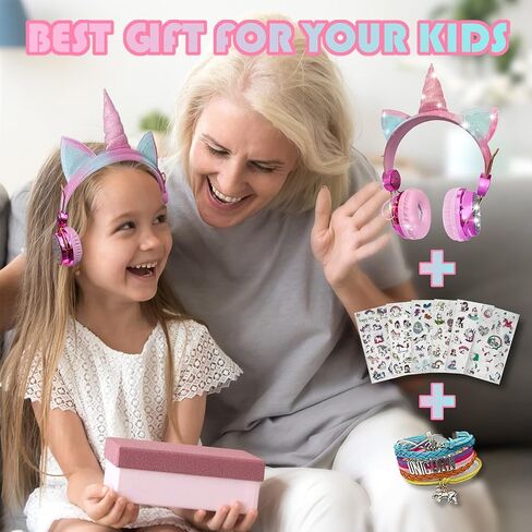 Unicorn Wireless Headphones for Kids,Cat Ear Bluetooth 5.0 Over Ear Headphones with Microphone for Cellphone/iPad/Laptop/PC/TV/PS4/Xbox One, Foldable Gaming Headset for Girls Teens Gift (Blue) … in Kuwait