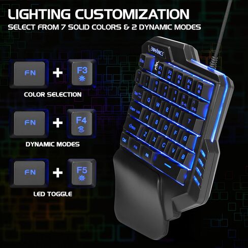انهانس لوحة مفاتيح صغيرة للالعاب بيد واحدة - 7 الوان LED خلفية، مفاتيح قابلة للبرمجة، وسادة معصم مريحة وكيبل USB مضفر - رائعة لالعاب الرياضات الالكترونية اف بي اس والعاب الاكشن in Saudi Arabia