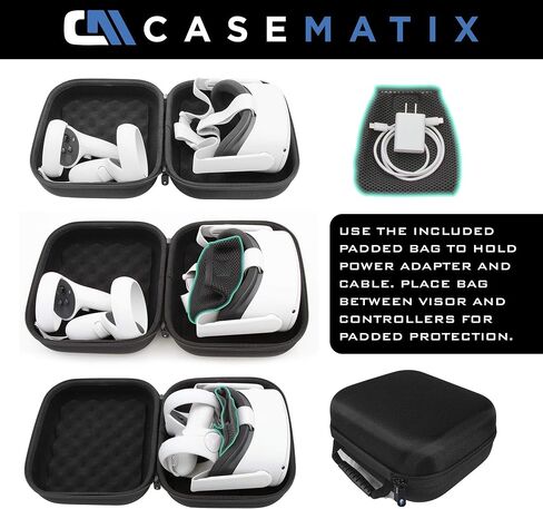 CASEMATIX Mighty and Compact Slim Hard Shell VR Headset Case Compatible with Meta Quest 3S and Quest 3 VR Headset and Accessories, Not Compatible with Elite Strap in Kuwait