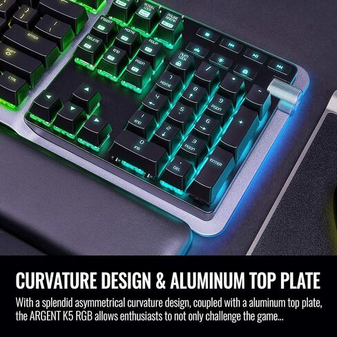لوحة مفاتيح للألعاب من ثيرمال تاك أرجينت K5 RGB (فضية سويتش )، تصميم من الألومنيوم والتيتانيوم الانسيابي، 16.8 مليون لون RGB ، مضادة للتجوح، مسند معصم جلد صناعي مغناطيسي، GKB-KB5-SSSRUS-01 in Kuwait