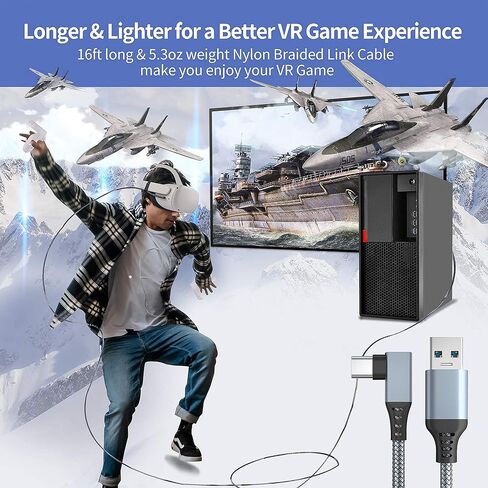 كابل وصلة Smasener بطول 16 قدم لـ Oculus/Meta Quest 2/1 وPC/Steam VR، USB مضفر 3.2 A إلى C متوافق مع كابل وصلة Oculus Quest 2، نقل بيانات الكمبيوتر عالي السرعة، شحن سريع لسماعات VR in Kuwait
