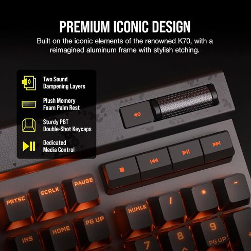 Corsair K70 MAX RGB Magnetic-Mechanical Wired Gaming Keyboard - Adjustable Actuation MGX Switches - PBT Double-Shot Keycaps - iCUE Compatible - QWERTY NA Layout - Steel Gray in Saudi Arabia