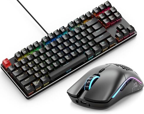 مجموعة لوحة مفاتيح وماوس للألعاب - لوحة مفاتيح ميكانيكية GMMK بإضاءة خلفية بنسبة 87% RGB TKL (أسود) + ماوس ألعاب لاسلكي RGB موديل O باللون الأسود غير اللامع in Kuwait
