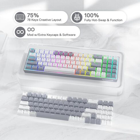 Redragon K628 Pollux 75% لوحة مفاتيح سلكية للألعاب RGB، 78 مفتاحًا لوحة مفاتيح ميكانيكية مدمجة مع مقبس قابل للتبديل بنسبة 100%، لوحة PCB مثبتة على لوحة تعديل مجانية ومفاتيح أسهم مخصصة، مفتاح أحمر هادئ in Kuwait