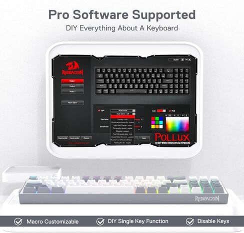Redragon K628 Pollux 75% لوحة مفاتيح سلكية للألعاب RGB، 78 مفتاحًا لوحة مفاتيح ميكانيكية مدمجة مع مقبس قابل للتبديل بنسبة 100%، لوحة PCB مثبتة على لوحة تعديل مجانية ومفاتيح أسهم مخصصة، مفتاح أحمر هادئ in Kuwait