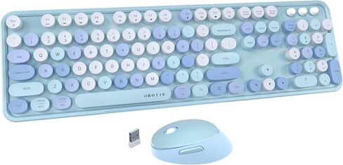 UBOTIE Colorful Wireless Keyboard and Mouse Combo (Green-White) | Retro Typewriter Floating Full-Sized Keys Computer Keyboard with Optical Mouse, 2.4GHz USB Connection for Windows Mac in Kuwait