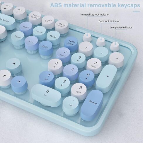 UBOTIE Colorful Wireless Keyboard and Mouse Combo (Green-White) | Retro Typewriter Floating Full-Sized Keys Computer Keyboard with Optical Mouse, 2.4GHz USB Connection for Windows Mac in Kuwait