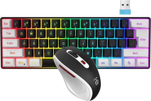 Snpurdiri 2.4G 60% Wireless Gaming Keyboard and Mouse Combo, Black-White in Kuwait