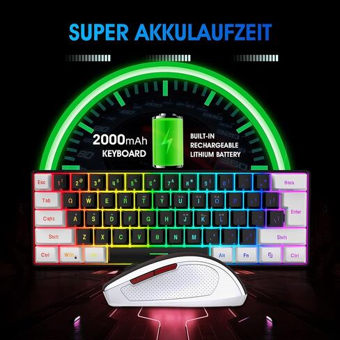 Snpurdiri 2.4G 60% Wireless Gaming Keyboard and Mouse Combo, Black-White in Kuwait