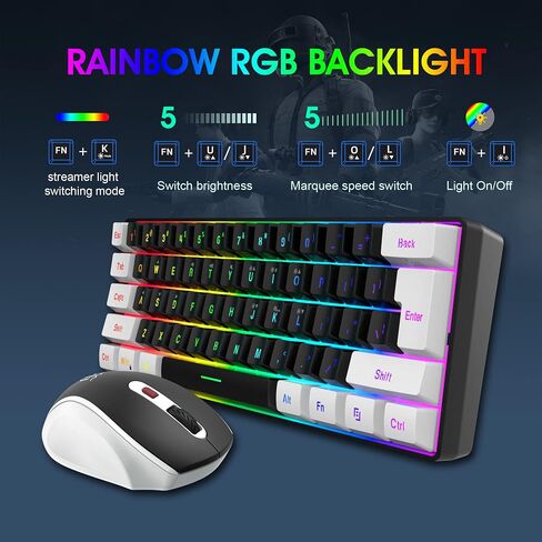 Snpurdiri 2.4G 60% Wireless Gaming Keyboard and Mouse Combo, Black-White in Kuwait