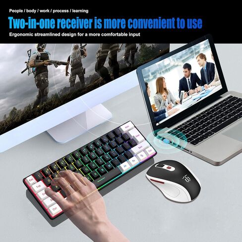 Snpurdiri 2.4G 60% Wireless Gaming Keyboard and Mouse Combo, Black-White in Kuwait