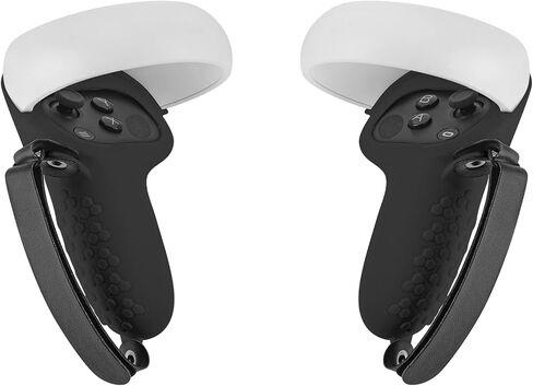 Geekria Touch Controller Grip Cover Compatible with Mate/Oculus Quest 2, VR Anti-Throw Handle Grip Silicone Sleeve with Adjustable Hand Strap, Controller Caps (Black) in Saudi Arabia