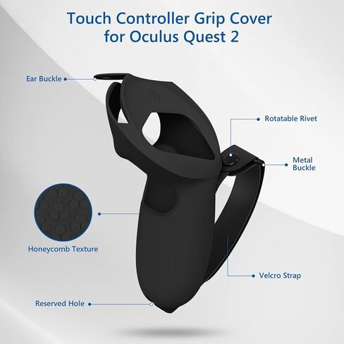 Geekria Touch Controller Grip Cover Compatible with Mate/Oculus Quest 2, VR Anti-Throw Handle Grip Silicone Sleeve with Adjustable Hand Strap, Controller Caps (Black) in Saudi Arabia