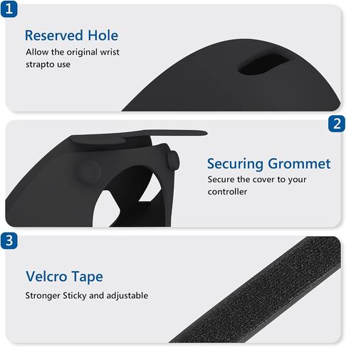 Geekria Touch Controller Grip Cover Compatible with Mate/Oculus Quest 2, VR Anti-Throw Handle Grip Silicone Sleeve with Adjustable Hand Strap, Controller Caps (Black) in Saudi Arabia