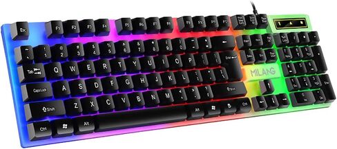 لوحة مفاتيح ألعاب ميكانيكية سلكية من AXRIS، لوحة مفاتيح ألعاب USB RGB بإضاءة خلفية مدمجة للغاية 104 مفاتيح، مريحة لسلسلة PS، سطح المكتب، الكمبيوتر الشخصي (أسود) in Kuwait