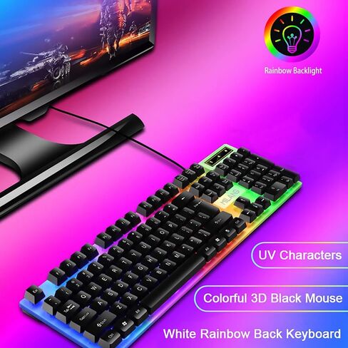 لوحة مفاتيح ألعاب ميكانيكية سلكية من AXRIS، لوحة مفاتيح ألعاب USB RGB بإضاءة خلفية مدمجة للغاية 104 مفاتيح، مريحة لسلسلة PS، سطح المكتب، الكمبيوتر الشخصي (أسود) in Kuwait
