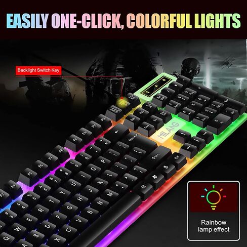 لوحة مفاتيح ألعاب ميكانيكية سلكية من AXRIS، لوحة مفاتيح ألعاب USB RGB بإضاءة خلفية مدمجة للغاية 104 مفاتيح، مريحة لسلسلة PS، سطح المكتب، الكمبيوتر الشخصي (أسود) in Kuwait