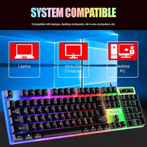 لوحة مفاتيح ألعاب ميكانيكية سلكية من AXRIS، لوحة مفاتيح ألعاب USB RGB بإضاءة خلفية مدمجة للغاية 104 مفاتيح، مريحة لسلسلة PS، سطح المكتب، الكمبيوتر الشخصي (أسود) in Kuwait