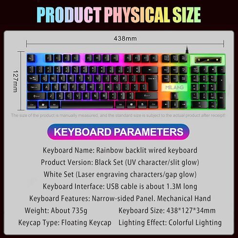 لوحة مفاتيح ألعاب ميكانيكية سلكية من AXRIS، لوحة مفاتيح ألعاب USB RGB بإضاءة خلفية مدمجة للغاية 104 مفاتيح، مريحة لسلسلة PS، سطح المكتب، الكمبيوتر الشخصي (أسود) in Kuwait