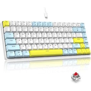 LexonElec RK-84 Portable Mechanical Gaming Keyboard,Rainbow LED Backlit Compact 84 Keys Mini Wired Office Keyboard with Blue Switch for Windows Laptop PC Mac-White/Blue/Orange in Kuwait