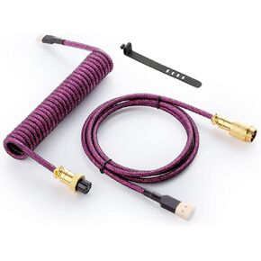 كابل لوحة مفاتيح USB C ملفوف من GUNMJO Starlight للوحة مفاتيح الألعاب، كابل لوحة مفاتيح ميكانيكية بأكمام مزدوجة مع طيار معدني قابل للفصل، 1.5 متر USB-C إلى USB-A، لون أزرق مع موصل طيار ذهبي