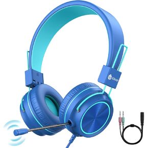 iClever HS21 Kids Headphones with Microphone for Virtual School- Rotatable Extendable Mic - 94 dB Volume-Safe Headphones for Kids, Wired Foldable Kid Gaming Headset for PS4/Xbox One/Switch/PC/Tablet