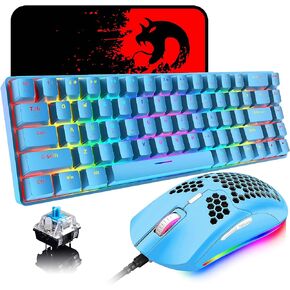 60% Mechanical Gaming Keyboard Mini 68 Keys Wired Type C 18 RGB Backlight Effects,Lightweight RGB 6400DPI Honeycomb Mouse,Large Mouse Pad Compatible With PS4,Xbox,PC,Laptop,MAC (black/blue switch) in Saudi Arabia