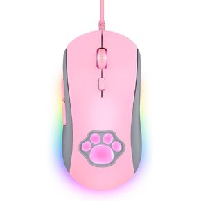 ماوس ألعاب PHNIXGAM Cat Paw RGB، فأرة كمبيوتر بصرية صامتة USB سلكية مع 6 DPI قابلة للتعديل حتى 7200، إضاءة RGB، 6 أزرار قابلة للبرمجة لنظام التشغيل Windows/Vista/Linux (وردي) in Kuwait