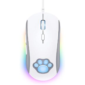 ماوس ألعاب PHNIXGAM Cat Paw RGB، فأرة كمبيوتر بصرية صامتة USB سلكية مع 6 DPI قابلة للتعديل حتى 7200، إضاءة RGB، 6 أزرار قابلة للبرمجة لنظام التشغيل Windows/Vista/Linux (وردي) in Kuwait
