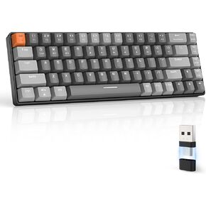 ZIYOU LANG RK68 60% Wireless Mechanical Keyboard,Bluetooth 5.0/2.4Ghz Dual Mode Receiver,Hot-Swappable mini 68-Key,Retro Color Keycaps,Clicky Blue Switch,Ultra Power Saving for PC PS4 Xbox iPhone ipad