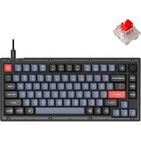 Keychron V1 Wired Custom Mechanical Keyboard Knob Version, 75% Layout QMK/VIA Programmable with Hot-swappable Keychron K Pro Blue Switch Compatible with Mac Windows Linux (Frosted Black-Translucent)