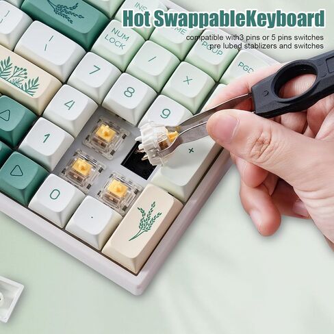 BOYI TK96 RGB لوحة مفاتيح Matcha لاسلكية قابلة للتبديل السريع، 2.4 جيجا هرتز/بلوتوث 5.0/لوحة مفاتيح سلكية N-Key Rollover مخصص Gateron Yellow Switch مريح كامل الحجم لوحة مفاتيح خضراء للألعاب in Kuwait