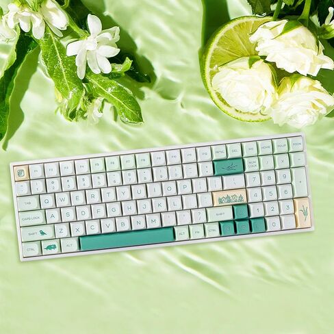 BOYI TK96 RGB لوحة مفاتيح Matcha لاسلكية قابلة للتبديل السريع، 2.4 جيجا هرتز/بلوتوث 5.0/لوحة مفاتيح سلكية N-Key Rollover مخصص Gateron Yellow Switch مريح كامل الحجم لوحة مفاتيح خضراء للألعاب in Kuwait