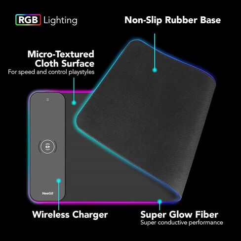 لوحة ماوس ألعاب NEEGO RGB، لوحة ماوس كبيرة ناعمة LED مع إضاءة قابلة للتعديل، وظيفة الذاكرة الذكية، شحن لاسلكي، قاعدة مطاطية مضادة للانزلاق، حصيرة ماوس لوحة مفاتيح الكمبيوتر 31.5 × 12 بوصة in Saudi Arabia