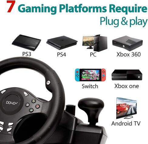 DOYO PC Racing Wheel, XBOX 360 Steering Wheel, 270 Degree Driving Force Sim Gaming Steering Wheel with Responsive Gear and Pedals for Racing Game PC/PS3/PS4/XBOX ONE/XBOX 360/Nintendo Switch/Android in Kuwait