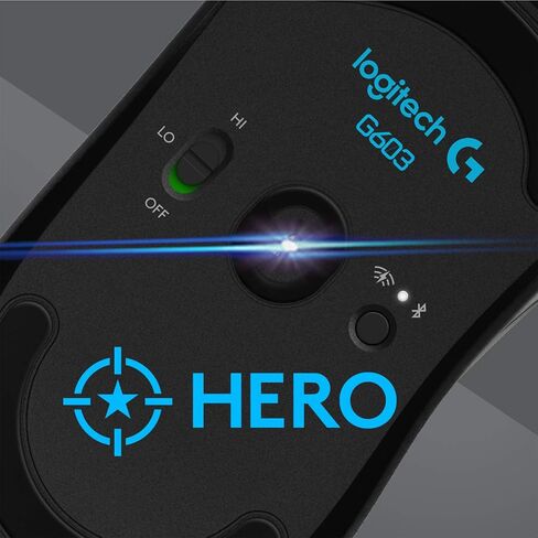 Logitech G603 Lightspeed Wireless Gaming Mouse, Hero Sensor, 12000 DPI, Lightweight, 6 Programmable Buttons, 500h Battery Life, On-Board Memory, PC/Mac - Black in Kuwait