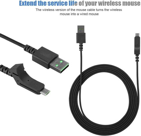 ويندري كيبل ماوس، كيبل USB عالي الجودة سريع النقل/ماوس العاب لاسلكي بديل لرايزر لانس هيد، اسود in Saudi Arabia