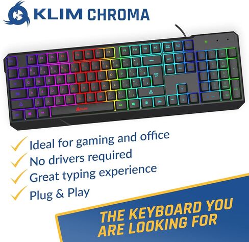 لوحة مفاتيح ألعاب KLIM Chroma سلكية USB متينة ومريحة ومقاومة للماء + ماوس ألعاب لاسلكي قابل لإعادة الشحن من Blaze Pro مع قاعدة شحن RGB أبيض + F1 سماعات أذن مع ميكروفون ومقبس 3.5 مم in Saudi Arabia