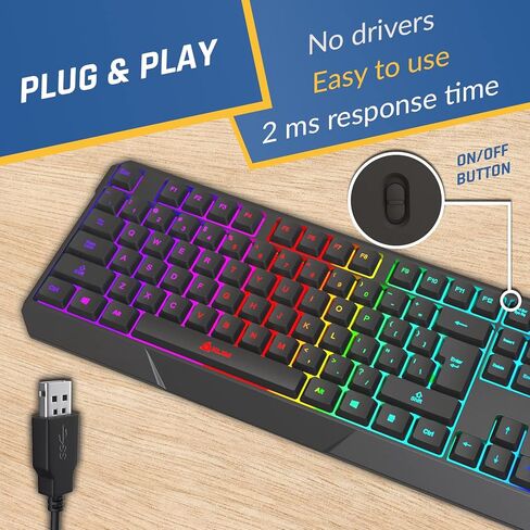 لوحة مفاتيح ألعاب KLIM Chroma سلكية USB متينة ومريحة ومقاومة للماء + ماوس ألعاب لاسلكي قابل لإعادة الشحن من Blaze Pro مع قاعدة شحن RGB أبيض + F1 سماعات أذن مع ميكروفون ومقبس 3.5 مم in Saudi Arabia