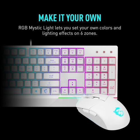 MSI Vigor GK30 Combo White, 6-Zone RGB GK30 Gaming Keyboard & GM11 Gaming Mouse, Water Repellent & Splash-Proof, 5000 DPI in Saudi Arabia