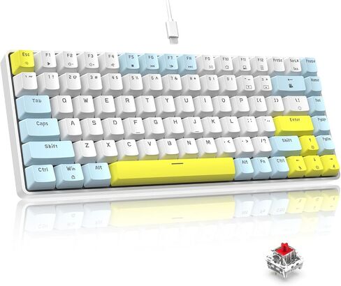 LexonElec RK-84 Portable Mechanical Gaming Keyboard,Rainbow LED Backlit Compact 84 Keys Mini Wired Office Keyboard with Blue Switch for Windows Laptop PC Mac-White/Blue/Orange in Kuwait