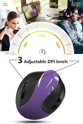 Ergonomic Mouse, 2.4G Optical Wireless Vertical Mouse with 6 Buttons - 3 Adjustable DPI 800/1200/1600 for Laptop, PC, Computer, Desktop, Notebook etc, Specially for Right-handers in Kuwait