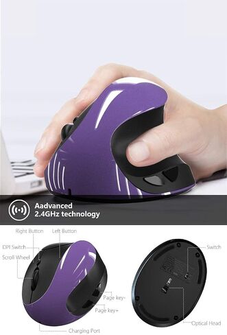 Ergonomic Mouse, 2.4G Optical Wireless Vertical Mouse with 6 Buttons - 3 Adjustable DPI 800/1200/1600 for Laptop, PC, Computer, Desktop, Notebook etc, Specially for Right-handers in Kuwait