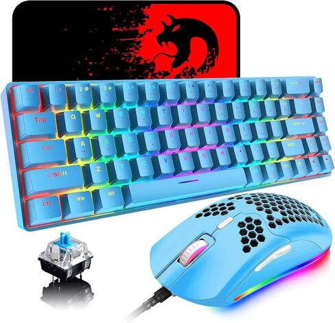 60% Mechanical Gaming Keyboard Mini 68 Keys Wired Type C 18 RGB Backlight Effects,Lightweight RGB 6400DPI Honeycomb Mouse,Large Mouse Pad Compatible With PS4,Xbox,PC,Laptop,MAC (black/blue switch) in Saudi Arabia