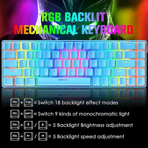 60% Mechanical Gaming Keyboard Mini 68 Keys Wired Type C 18 RGB Backlight Effects,Lightweight RGB 6400DPI Honeycomb Mouse,Large Mouse Pad Compatible With PS4,Xbox,PC,Laptop,MAC (black/blue switch) in Saudi Arabia