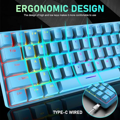 60% Mechanical Gaming Keyboard Mini 68 Keys Wired Type C 18 RGB Backlight Effects,Lightweight RGB 6400DPI Honeycomb Mouse,Large Mouse Pad Compatible With PS4,Xbox,PC,Laptop,MAC (black/blue switch) in Saudi Arabia