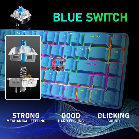 60% Mechanical Gaming Keyboard Mini 68 Keys Wired Type C 18 RGB Backlight Effects,Lightweight RGB 6400DPI Honeycomb Mouse,Large Mouse Pad Compatible With PS4,Xbox,PC,Laptop,MAC (black/blue switch) in Saudi Arabia