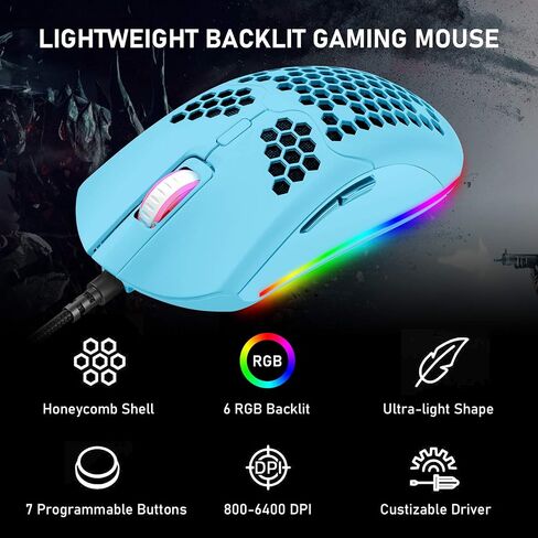 60% Mechanical Gaming Keyboard Mini 68 Keys Wired Type C 18 RGB Backlight Effects,Lightweight RGB 6400DPI Honeycomb Mouse,Large Mouse Pad Compatible With PS4,Xbox,PC,Laptop,MAC (black/blue switch) in Saudi Arabia