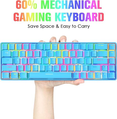 60% Mechanical Gaming Keyboard Mini 68 Keys Wired Type C 18 RGB Backlight Effects,Lightweight RGB 6400DPI Honeycomb Mouse,Large Mouse Pad Compatible With PS4,Xbox,PC,Laptop,MAC (black/blue switch) in Saudi Arabia