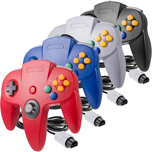 4 Pack 64 Controller, iNNEXT Wired Game pad Joystick [3D Analog Stick] for 64 - Plug & Play (Non PC USB Version) (Black/Grey/Red/Blue) in Kuwait